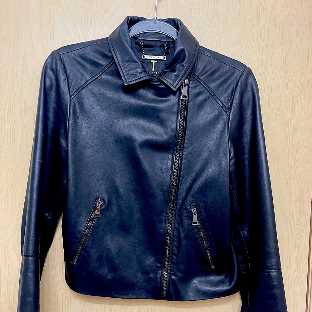 Ted Baker Asymmetrical zip leather jacket